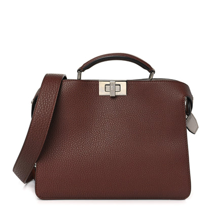 Fendi Cuoio Romano Vitello Cover Glazed Fabric Bi-Color FF 1974 Mini Peekaboo I SEE U Satchel Ghianda Grezzo 1 of 11