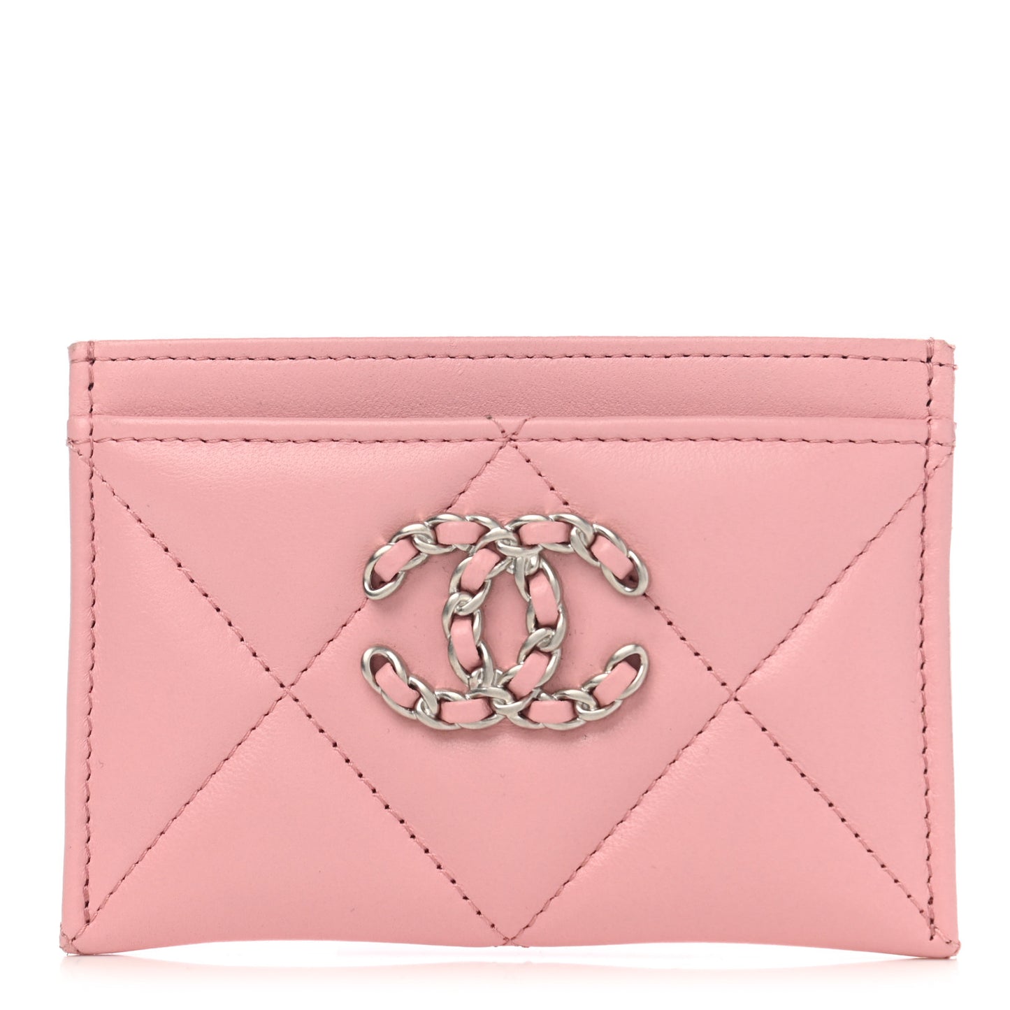 Lambskin Quilted Chanel 19 Card Holder Light Pink