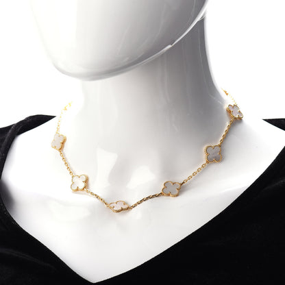 Van Cleef & Arpels 18K Yellow Gold Mother of Pearl 10 Motifs Vintage Alhambra Necklace 2 of 6