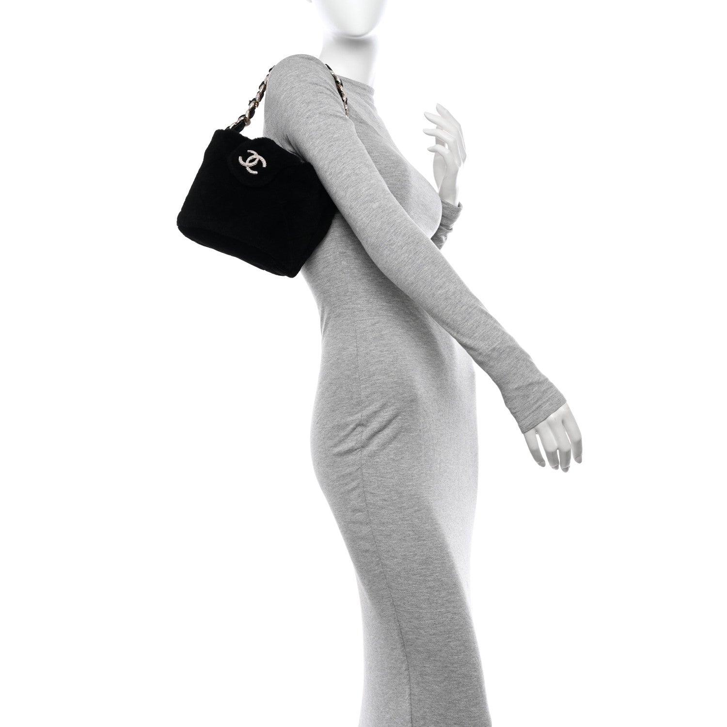 Chanel Shearling Lambskin Crystal Strass Flap Black 2 of 10