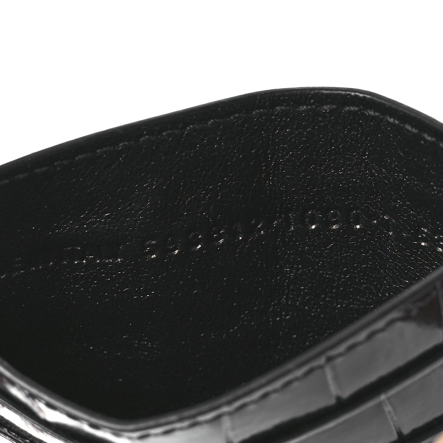 Balenciaga Shiny Calfskin Logo Crocodile Embossed Cash Rounded Card Holder  Black White 7 of 8