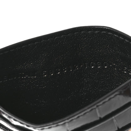 Balenciaga Shiny Calfskin Logo Crocodile Embossed Cash Rounded Card Holder  Black White 7 of 8