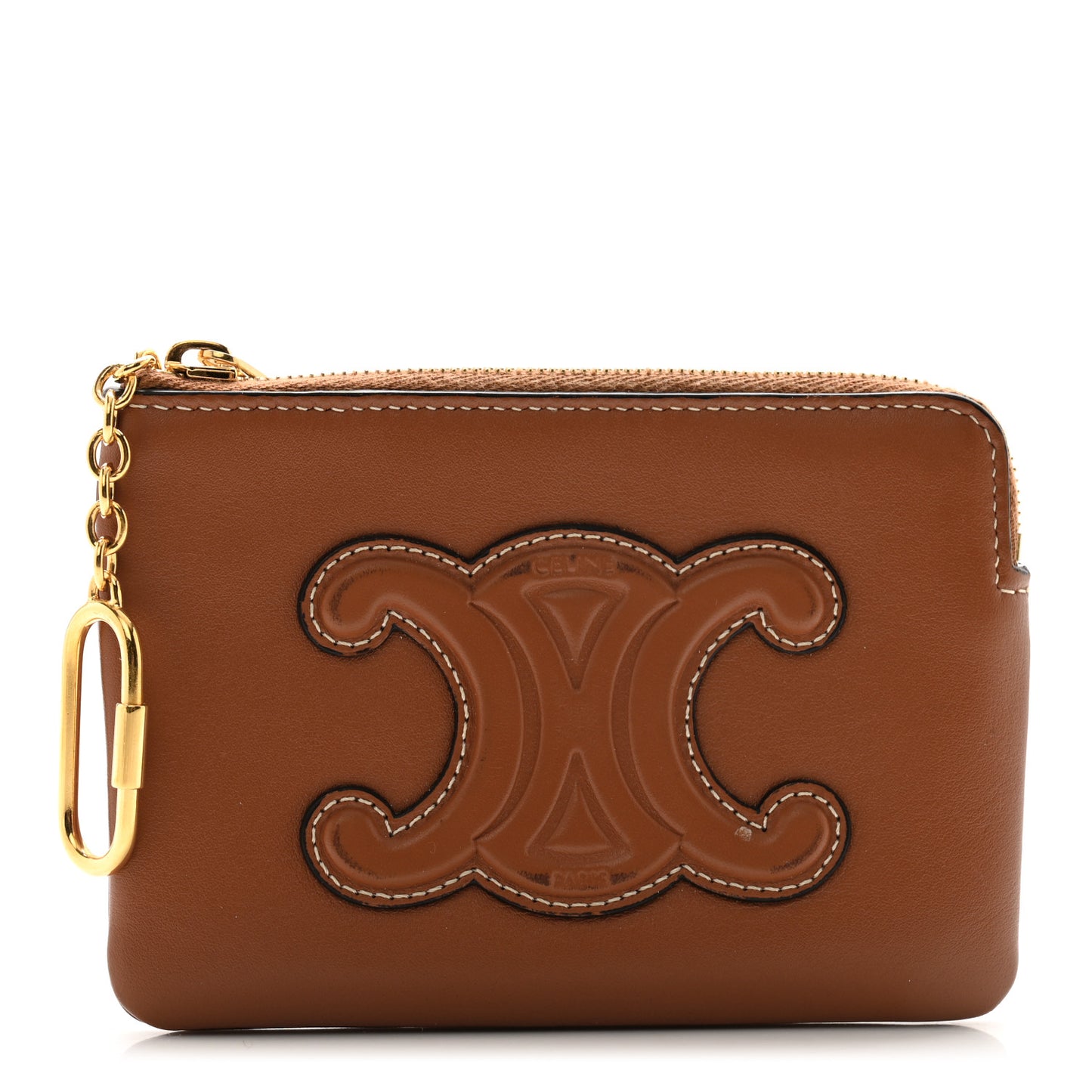 Smooth Calfskin Cuir Triomphe Coin and Card Pouch With Hook Tan