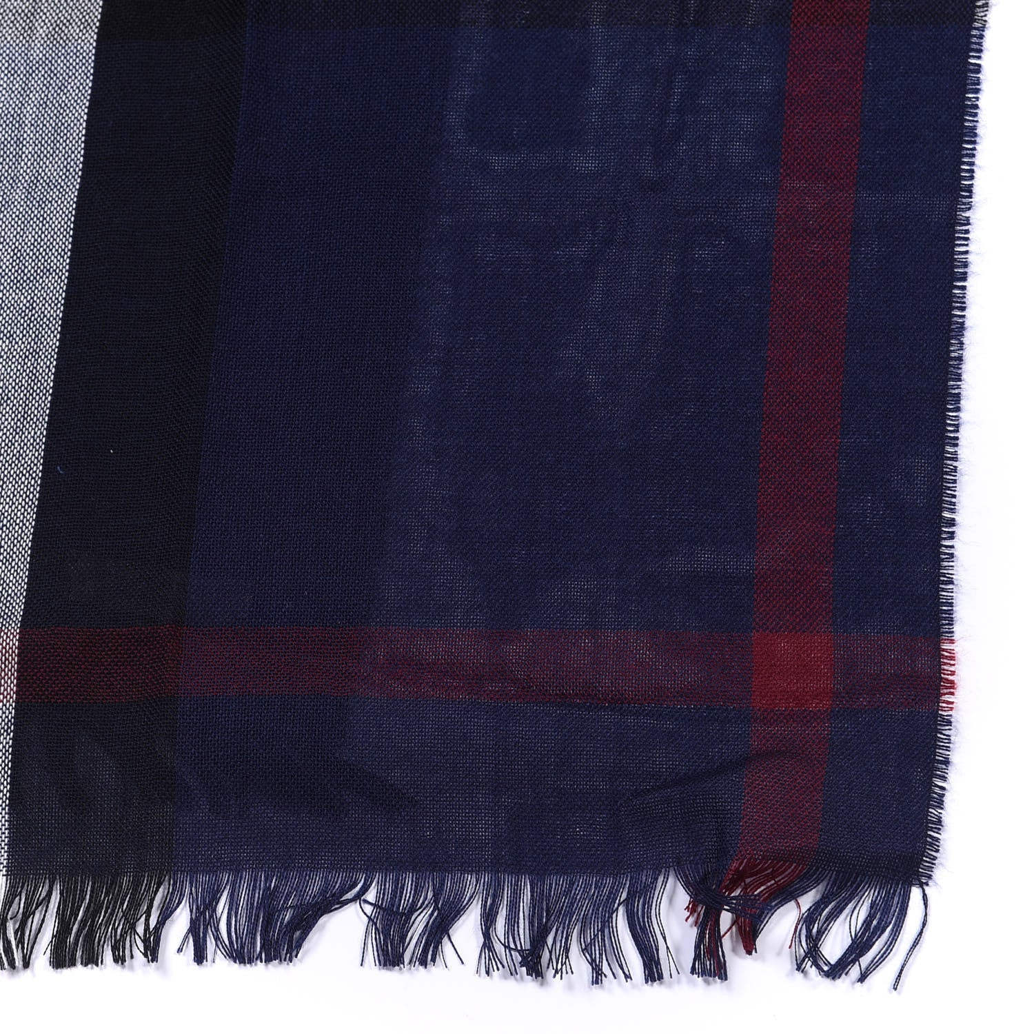 Burberry Wool Cashmere Tonal Check Lightweight Scarf Navy 4 of 4