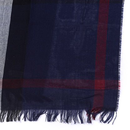 Burberry Wool Cashmere Tonal Check Lightweight Scarf Navy 4 of 4