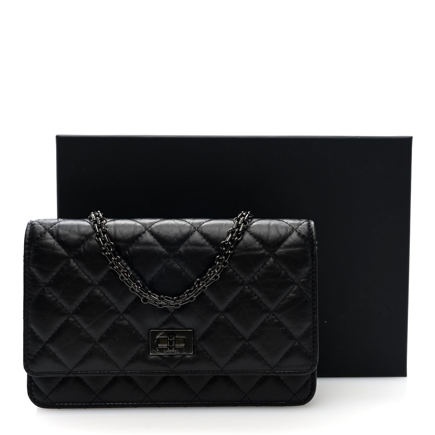 Chanel Aged Calfskin Quilted Reissue Wallet On Chain WOC So Black 11 of 11
