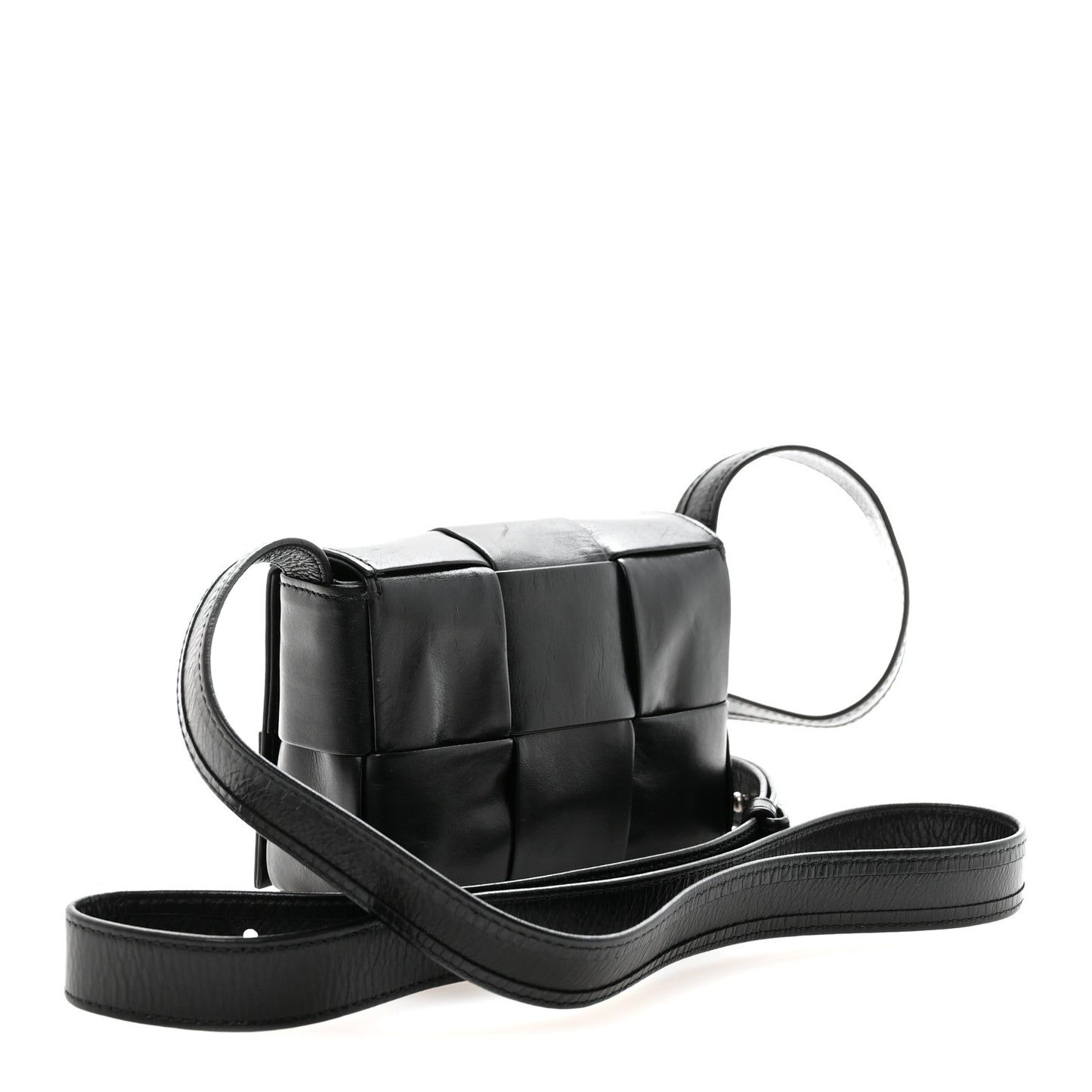 Crinkled Lambskin Maxi Intrecciato Extra Mini Cassette Crossbody Bag Black