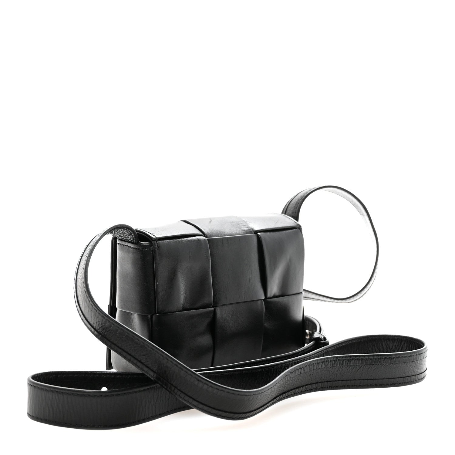 Bottega Veneta Crinkled Lambskin Maxi Intrecciato Extra Mini Cassette Crossbody Bag Black 3 of 9