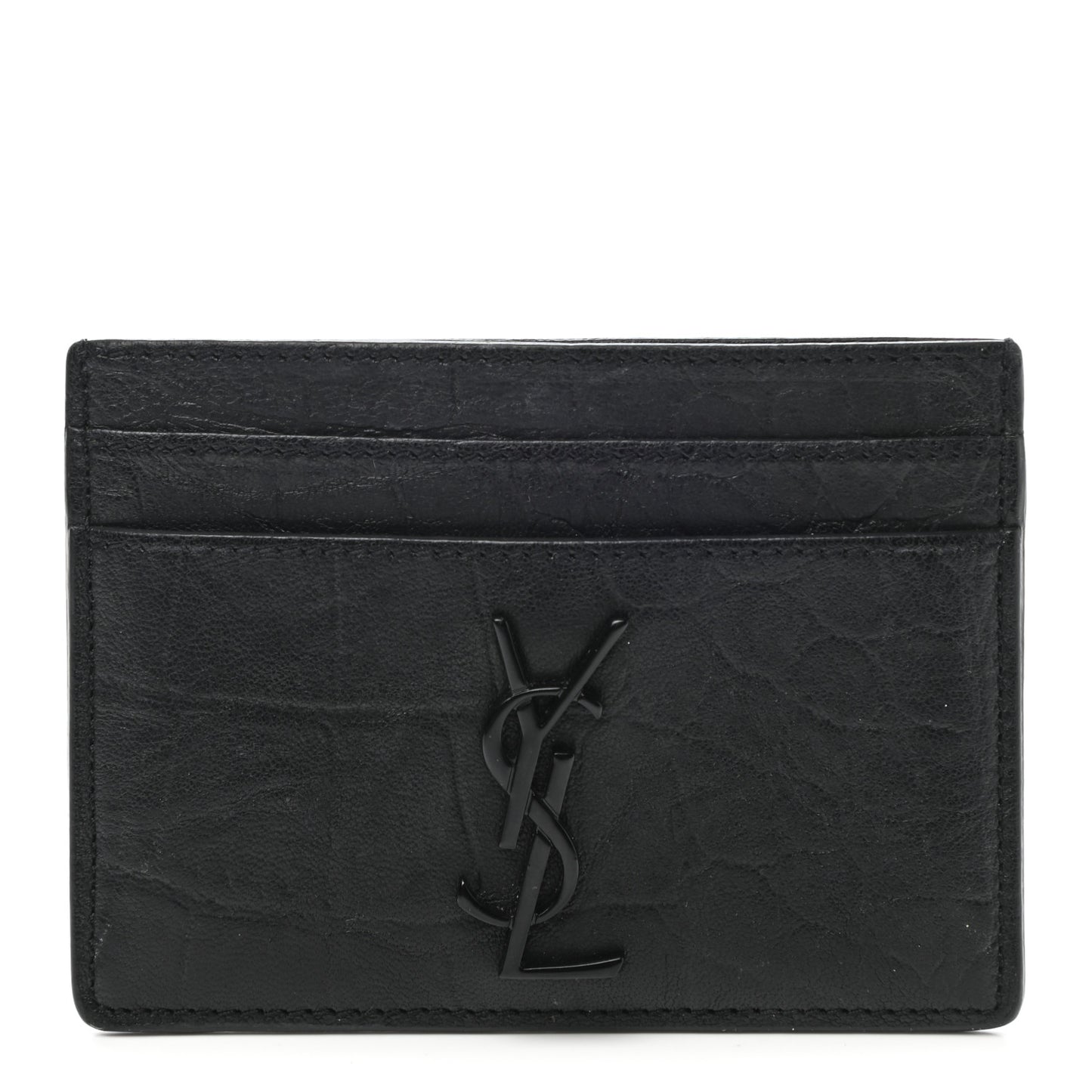 Calfskin Crocodile Embossed Monogram Credit Card Case Black