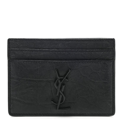 Saint Laurent Calfskin Crocodile Embossed Monogram Credit Card Case Black 1 of 6