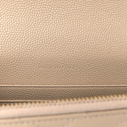 Saint Laurent Grain De Poudre Matelasse Chevron Monogram Envelope Chain Wallet Dark Beige 7 of 16