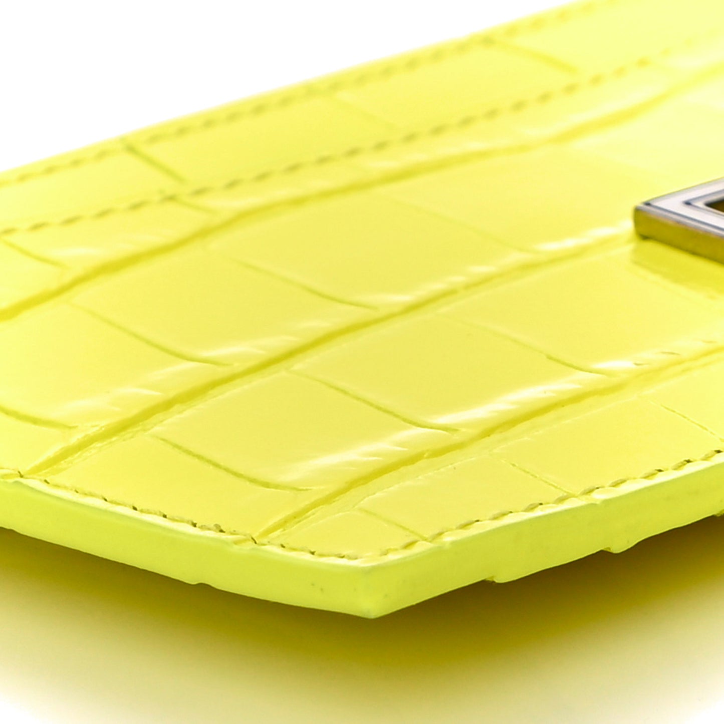 Shiny Calfskin Crocodile Embossed Hourglass Long Coin Case Card Holder Light Yellow