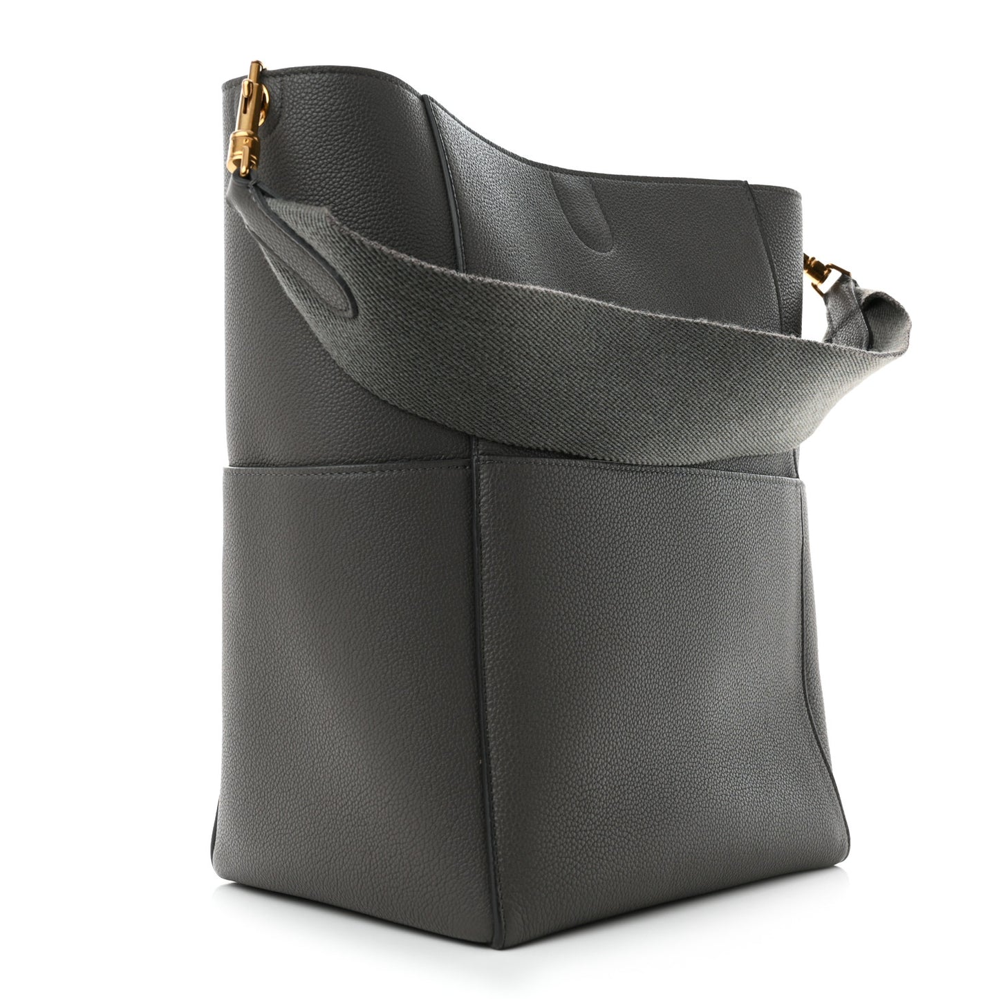 Soft Grained Calfskin Sangle Bucket Bag Kohl