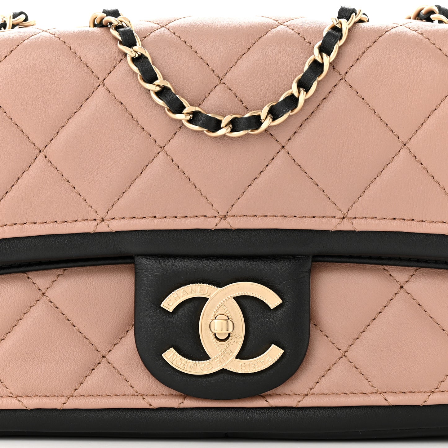 Lambskin Quilted Small Graphic Flap Beige Black