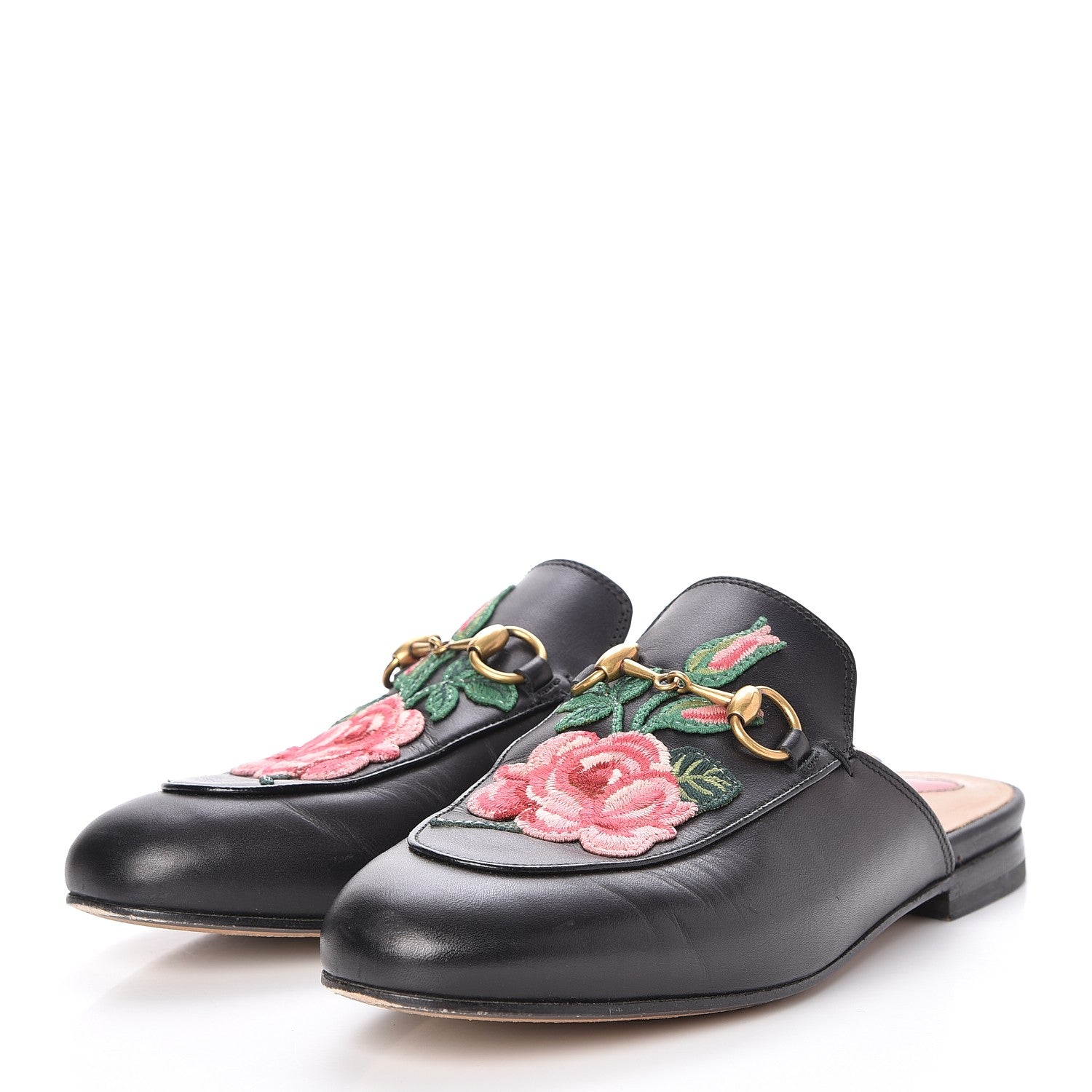 Gucci Calfskin Flower Embroidered Princetown Slippers 36.5 Black 3 of 10