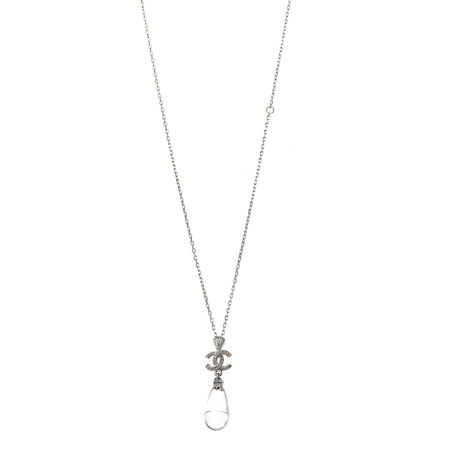 Chanel CC Crystal Teardrop Necklace Silver 1 of 6
