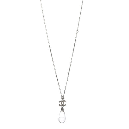 Chanel CC Crystal Teardrop Necklace Silver 1 of 6