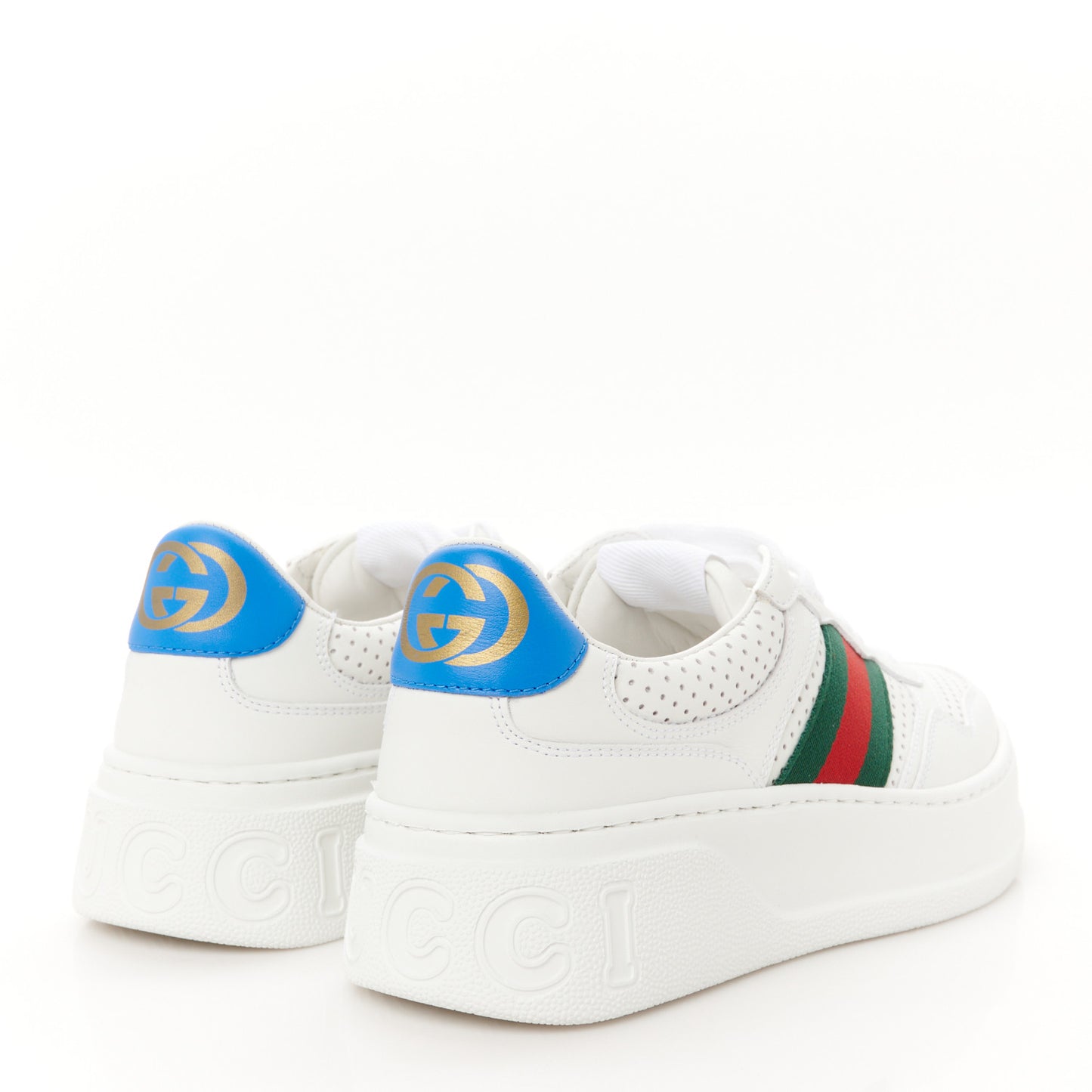 Calfskin Web Perforated Womens Platform 55mm Sneakers 36.5 White Bright Splash