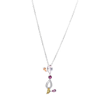 Cartier 18K White Gold Diamond Rose Quartz Spessartine Garnet Citrine Pink Tourmaline Sorbet Pendant Necklace 1 of 8