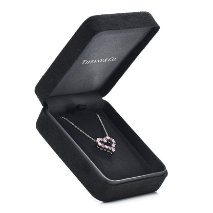 Tiffany Platinum Diamond Pink Sapphire Heart Pendant Necklace 5 of 5