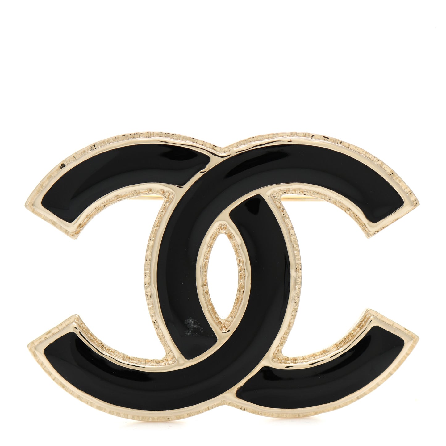 Metal Enamel CC Brooch Black Light Gold