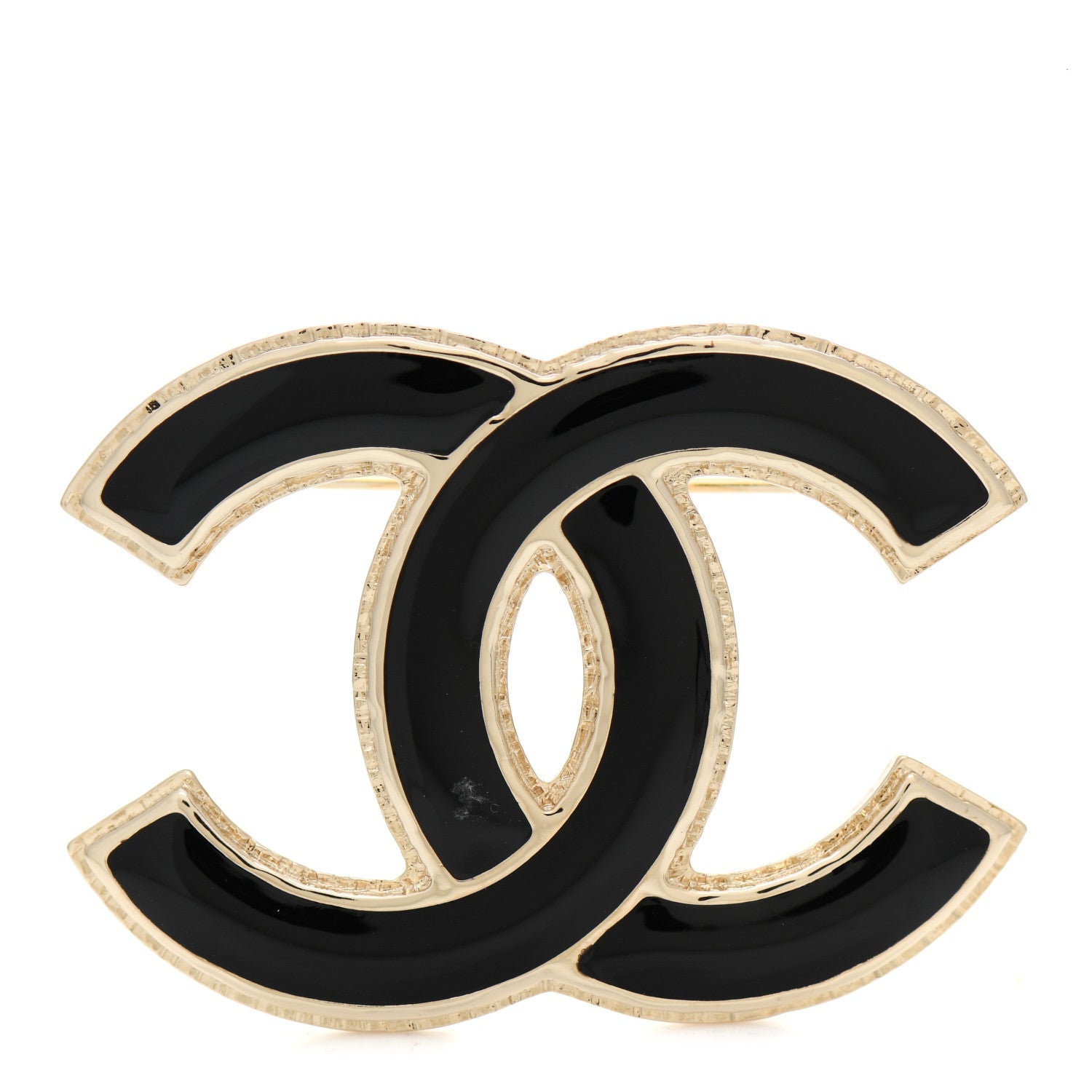 Chanel Metal Enamel CC Brooch Black Light Gold 1 of 6
