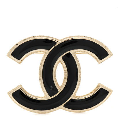 Chanel Metal Enamel CC Brooch Black Light Gold 1 of 6
