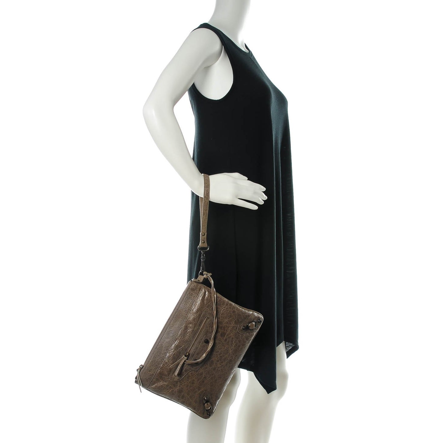 Agneau Classic Hardware Flat Handle Clutch Gris Poivre
