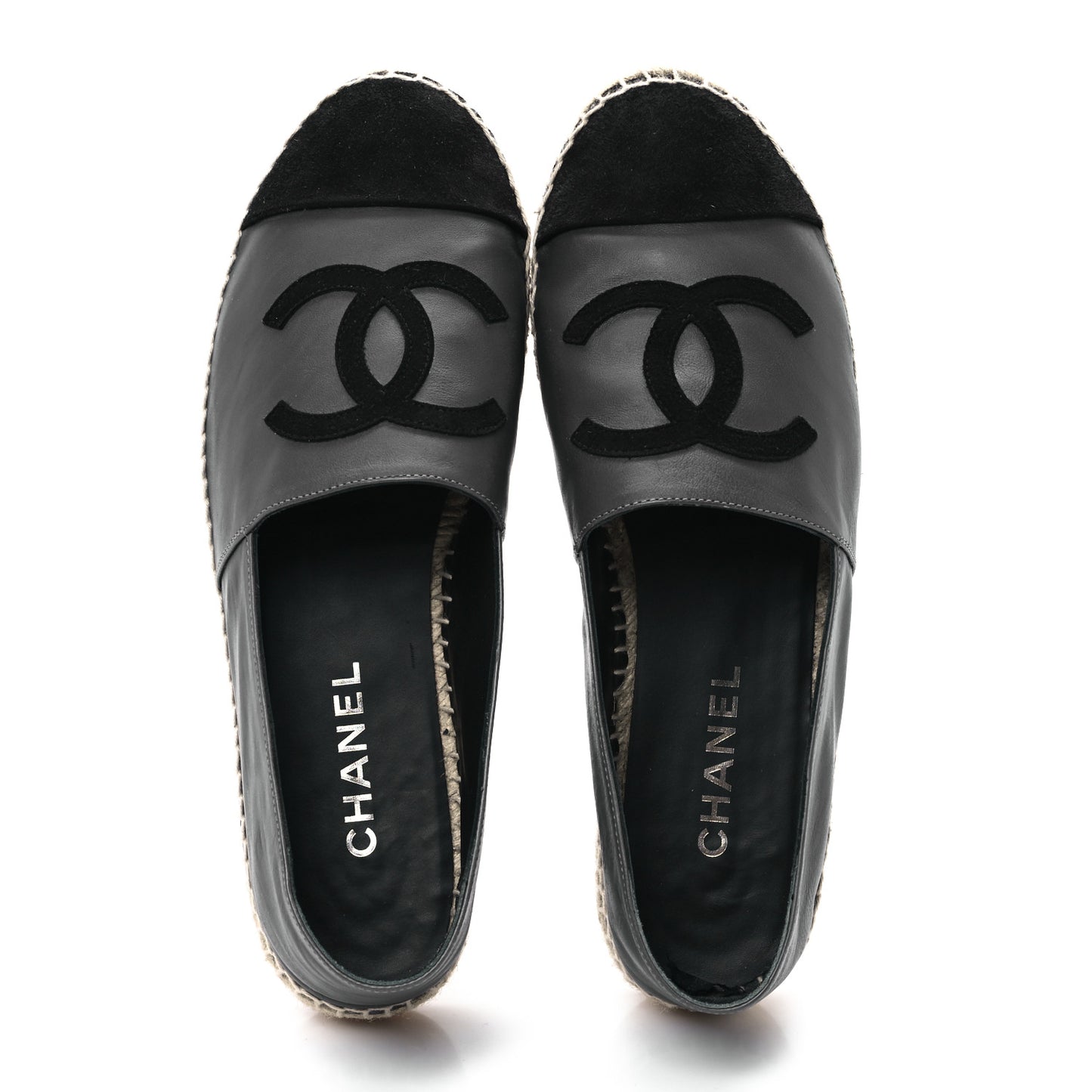 Calfskin Kid Suede CC Espadrilles 41 Dark Gray Black
