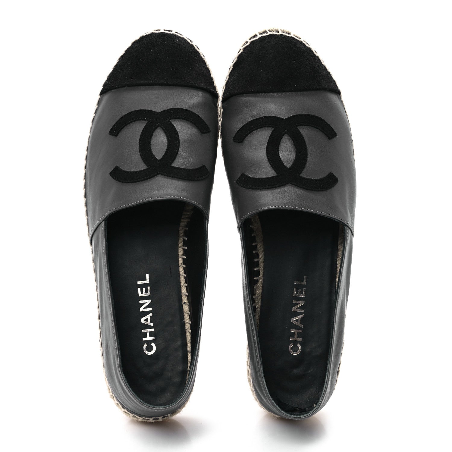 Chanel Calfskin Kid Suede CC Espadrilles 41 Dark Gray Black 2 of 10