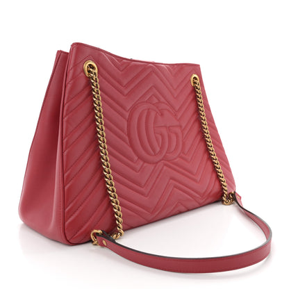 Gucci Calfskin Matelasse Medium GG Marmont Shoulder Tote Bag Hibiscus Red 3 of 10