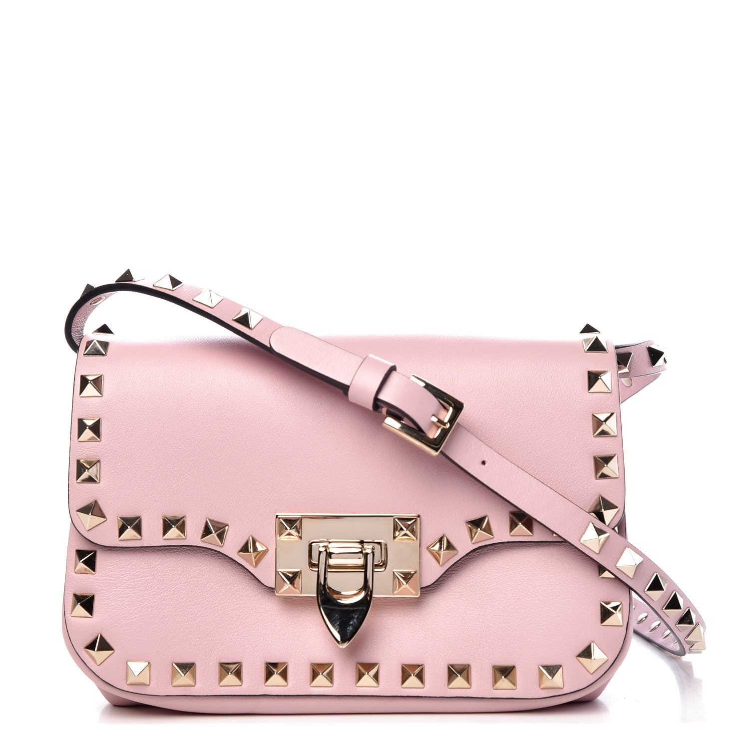 Valentino Garavani Vitello Mini Rockstud Flap Saddle Crossbody Bag Water Rose 1 of 6