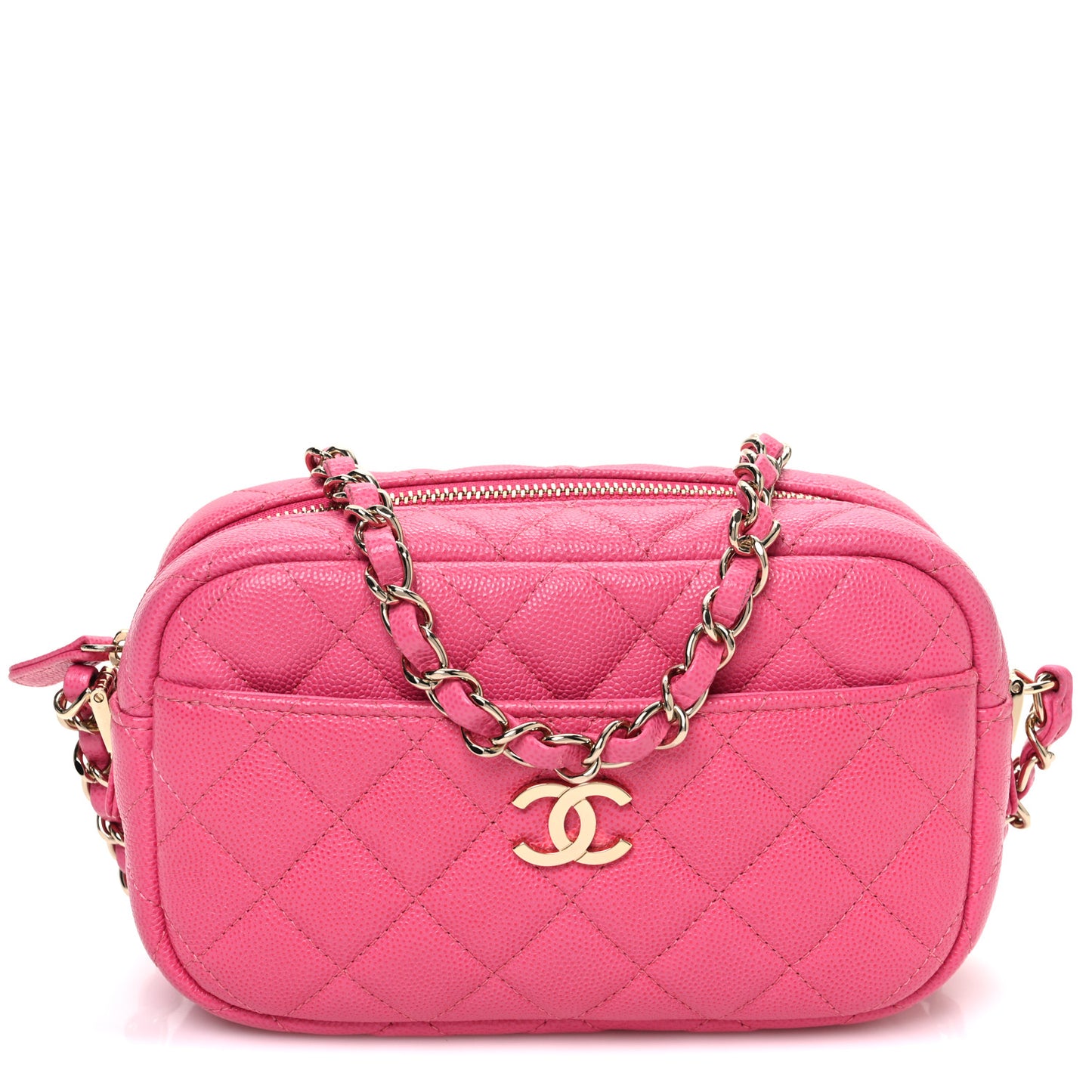 Iridescent Caviar Quilted Small Timeless Camera Case Pink