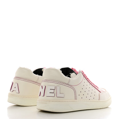 Chanel Calfskin Womens Logo Sneakers 36.5 Pink White 4 of 9