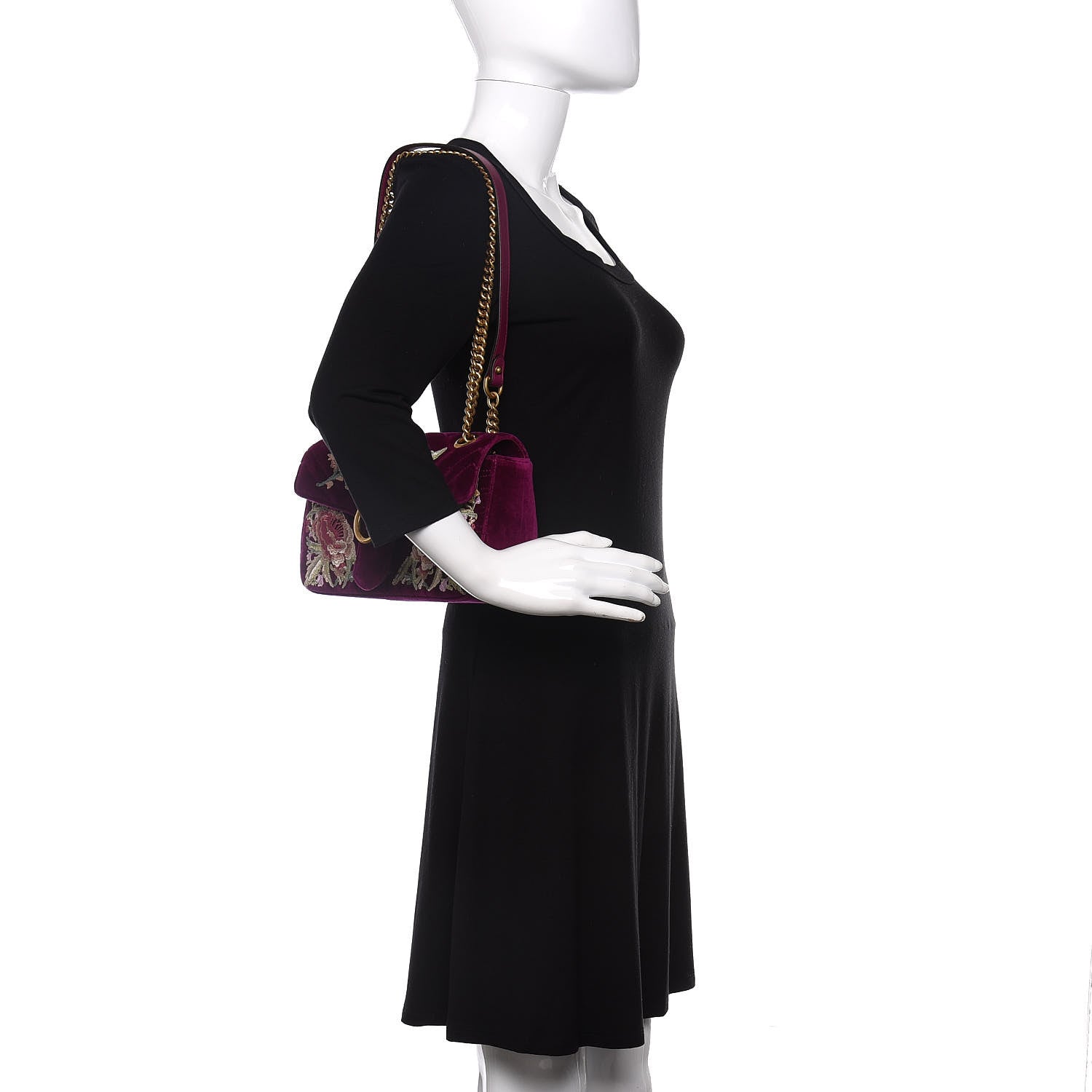 Gucci Velvet Matelasse Embroidered Small GG Marmont Shoulder Bag Fuchsia Violet Cyclamen 2 of 10