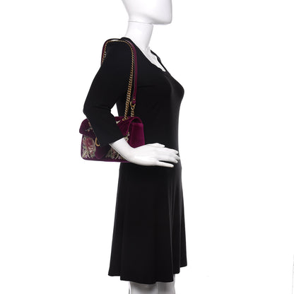 Gucci Velvet Matelasse Embroidered Small GG Marmont Shoulder Bag Fuchsia Violet Cyclamen 2 of 10