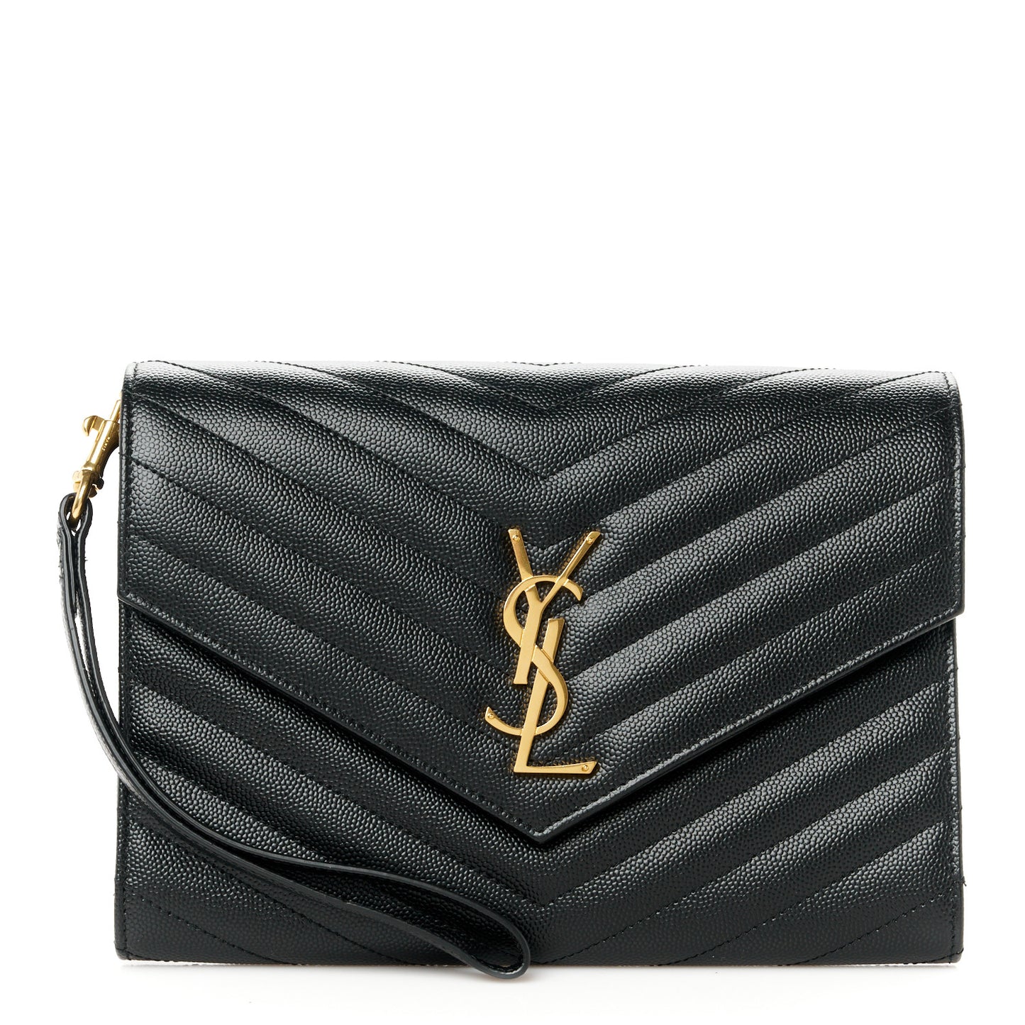 Grain De Poudre Matelasse Chevron Monogram Envelope Clutch Black