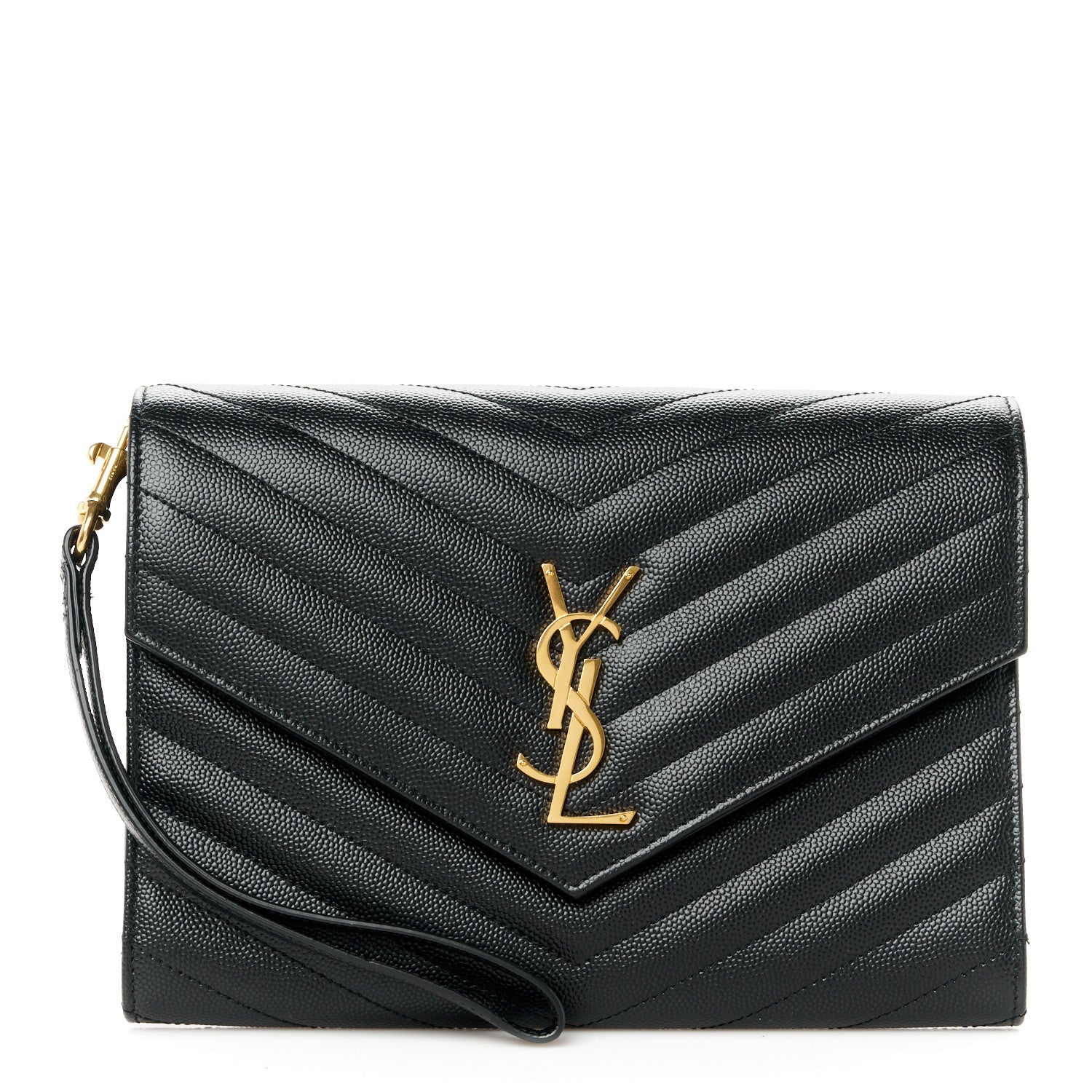 Saint Laurent Grain De Poudre Matelasse Chevron Monogram Envelope Clutch Black 1 of 11