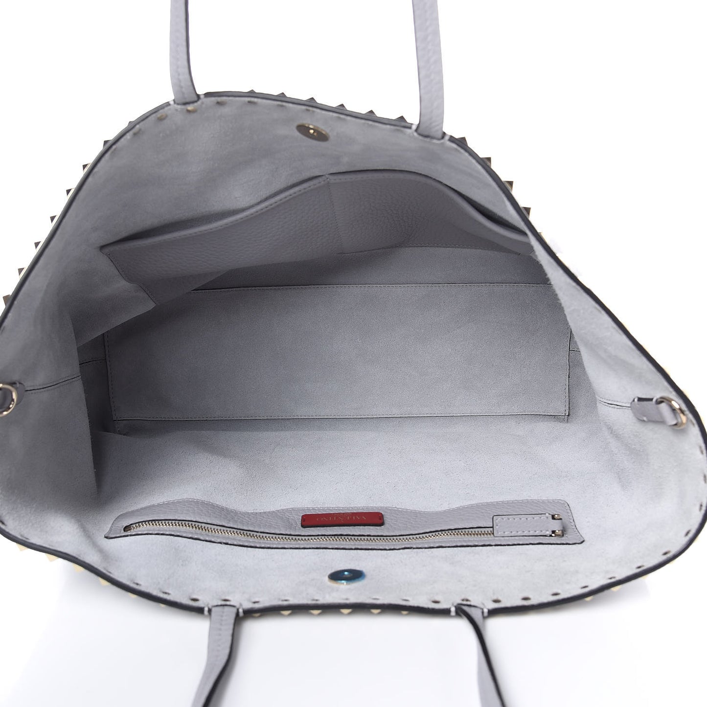 Grained Calfskin Rockstud Shoulder Tote Pastel Grey