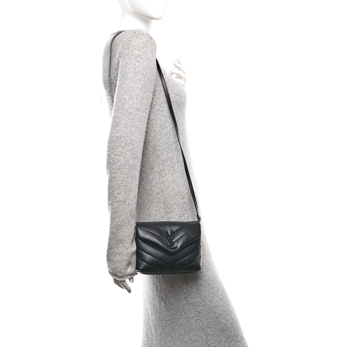 Calfskin Y Quilted Monogram Monochrome Toy Loulou Crossbody Bag Black