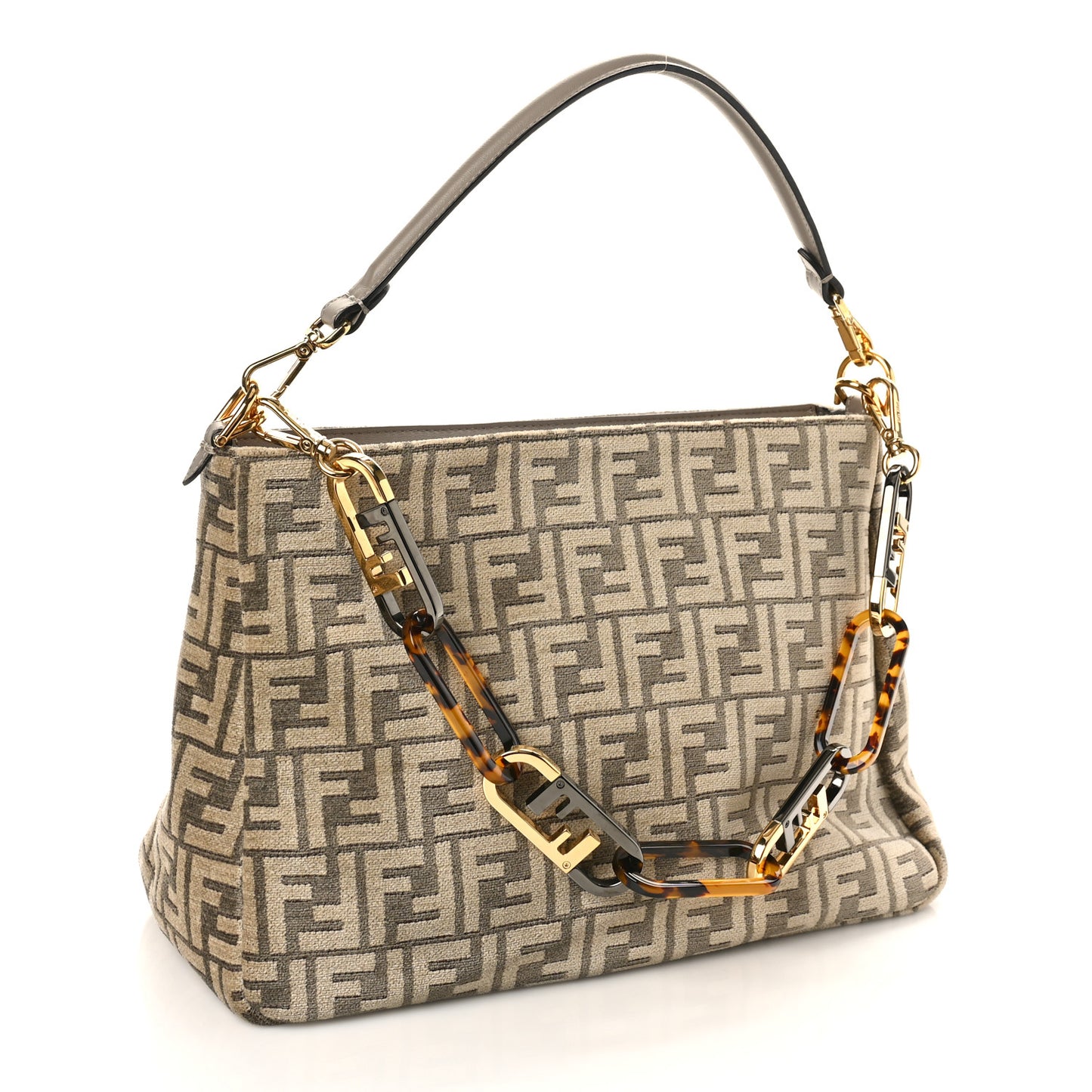 Chenille Vitello Seta Plexiglass FF Fendi O'Lock Zipper Tortora Nuvola