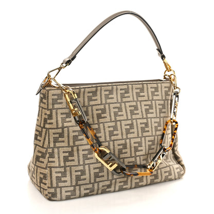 Fendi Chenille Vitello Seta Plexiglass FF Fendi O'Lock Zipper Tortora Nuvola 3 of 8