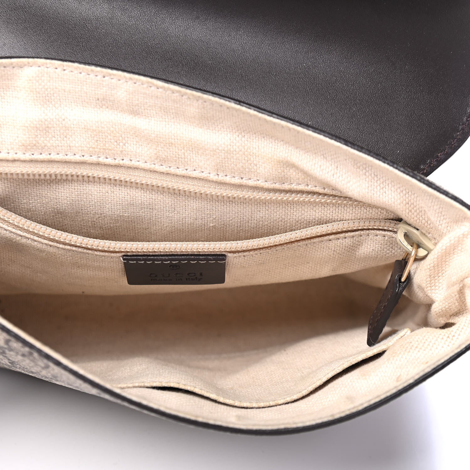 Gucci GG Supreme Monogram Selleria Calfskin Small Satchel Messenger Bag Beige Ebony Cocoa Dark Chocolate 4 of 4