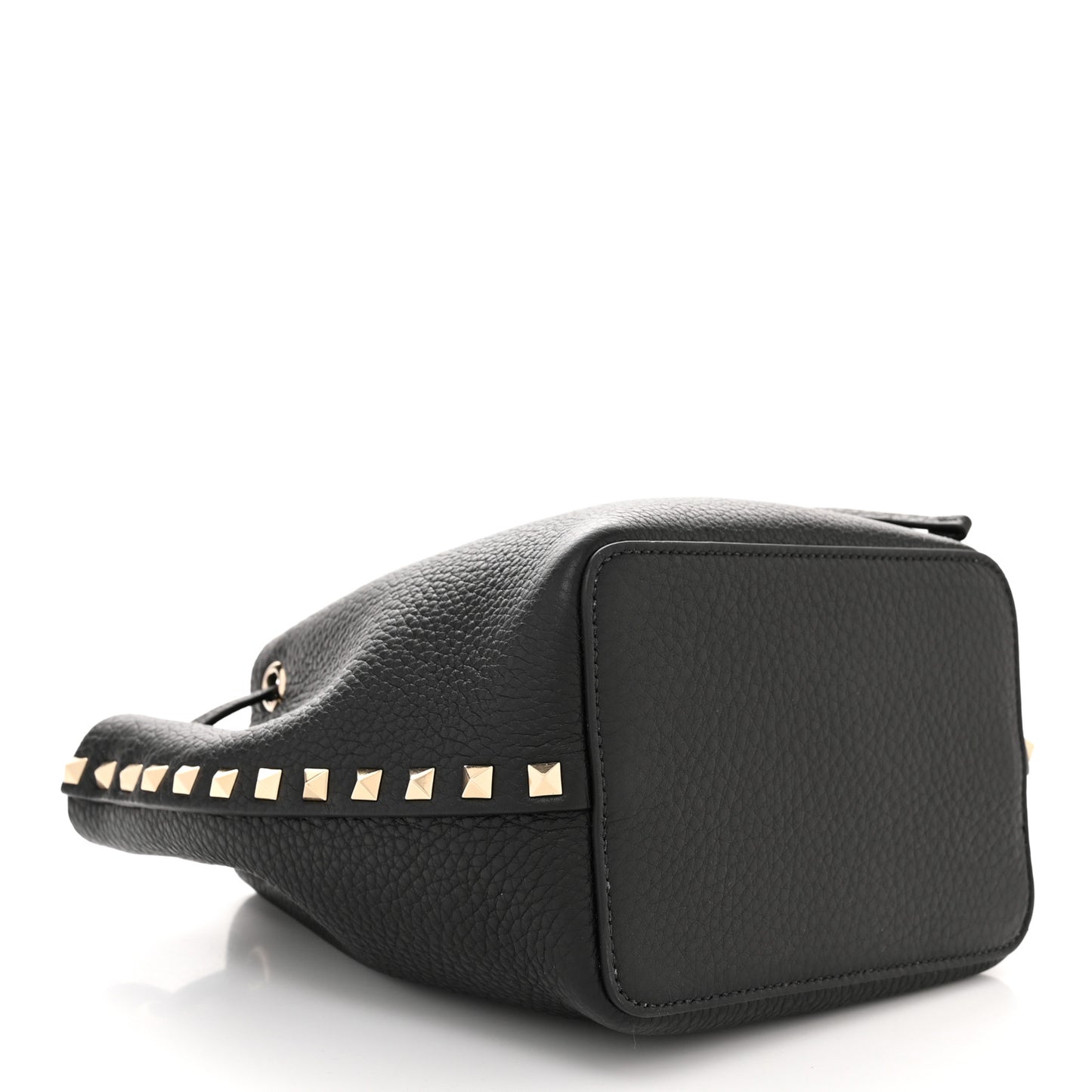 Grained Calfskin Rockstud Bucket Bag Black