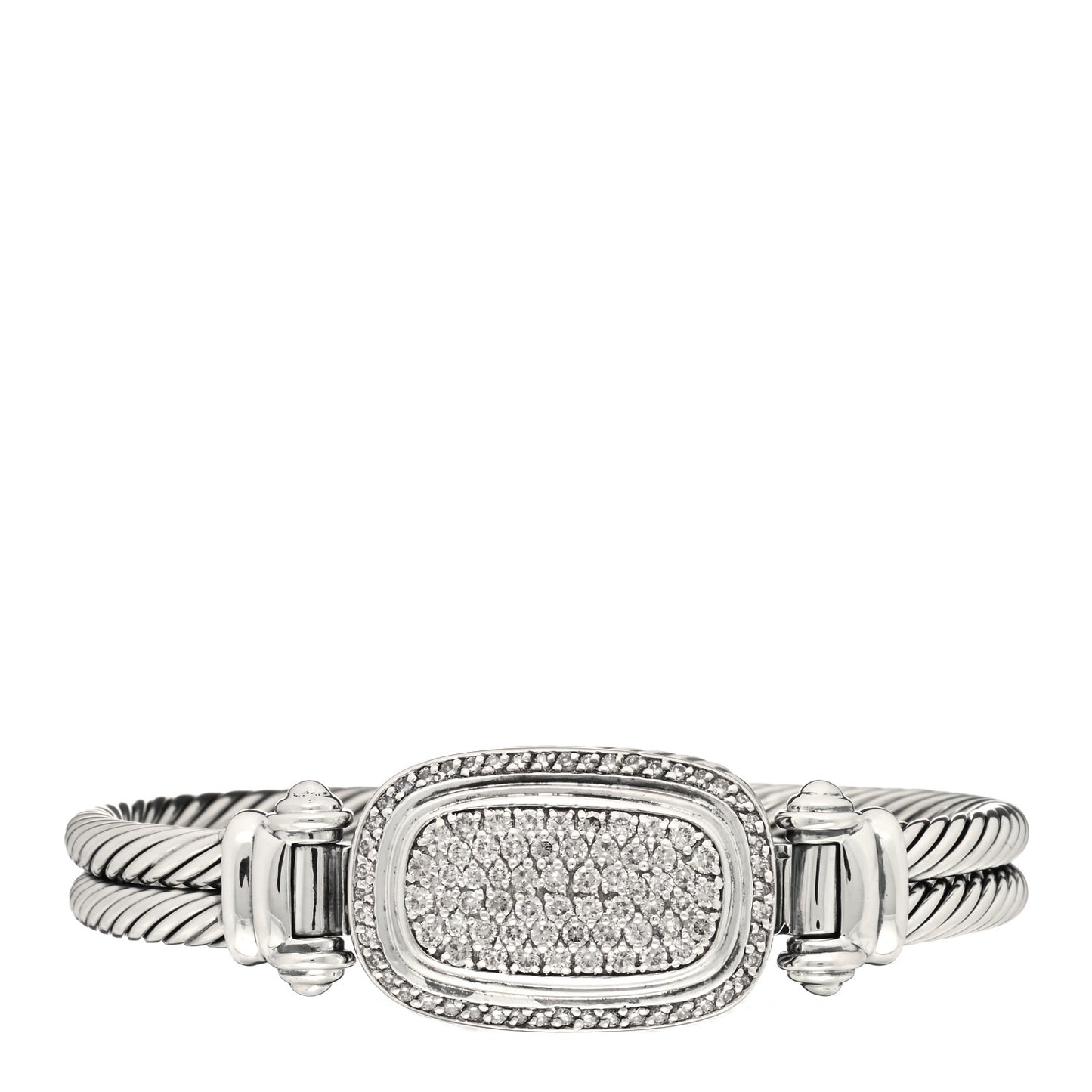 Sterling Silver Diamond Double Cable Albion Bangle Bracelet