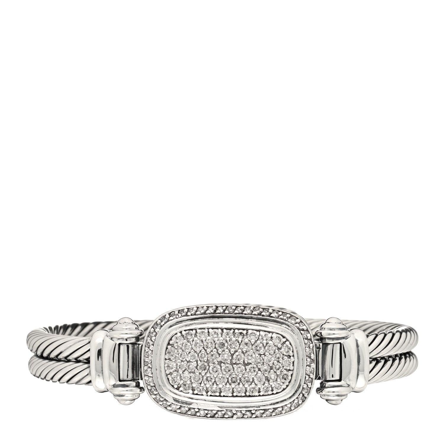 David Yurman Sterling Silver Diamond Double Cable Albion Bangle Bracelet 1 of 3