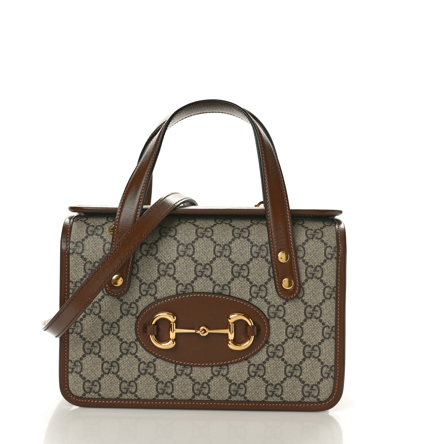 Gucci GG Supreme Monogram Azalea Calfskin Mini Horsebit 1955 Foldover Top Handle Bag Beige Ebony Brown Sugar 8 of 10