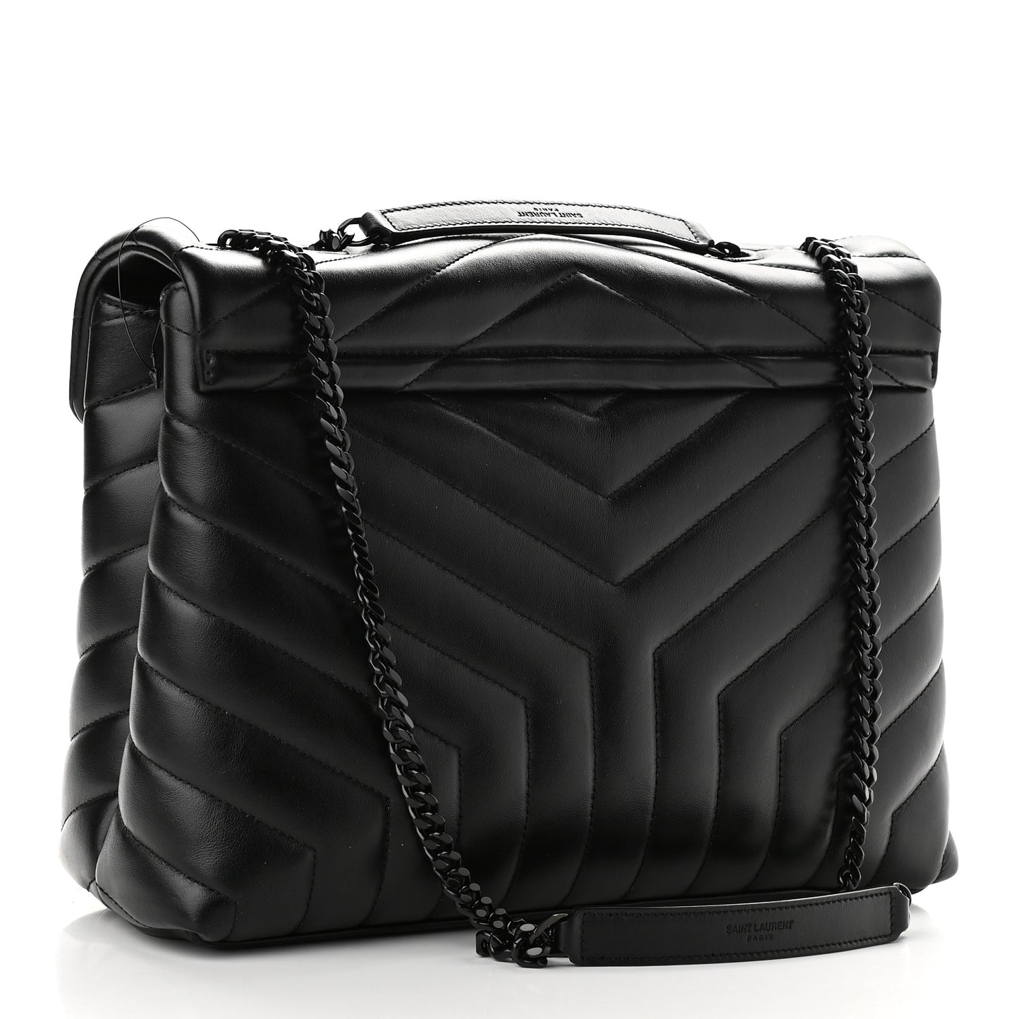 Calfskin Y Quilted Monogram Medium Loulou Chain Satchel Black