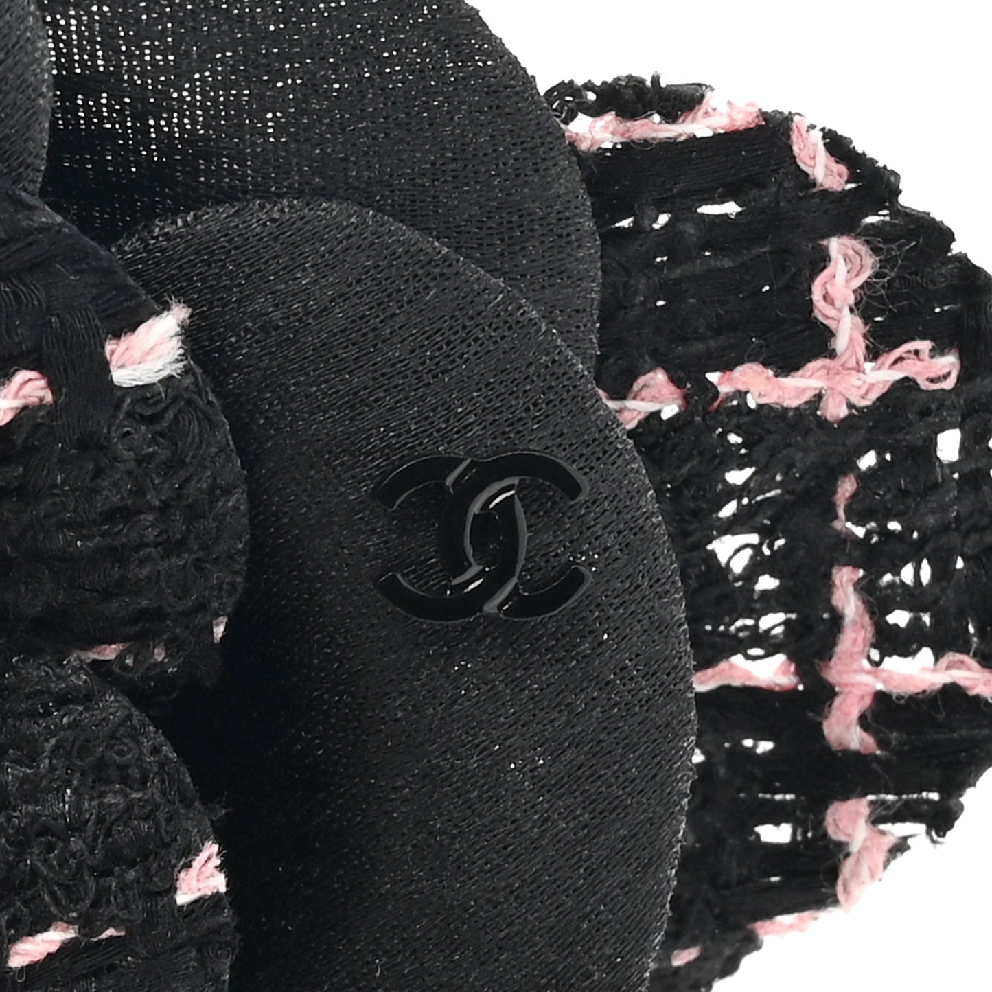 Tweed Camellia Pin Brooch Black Pink