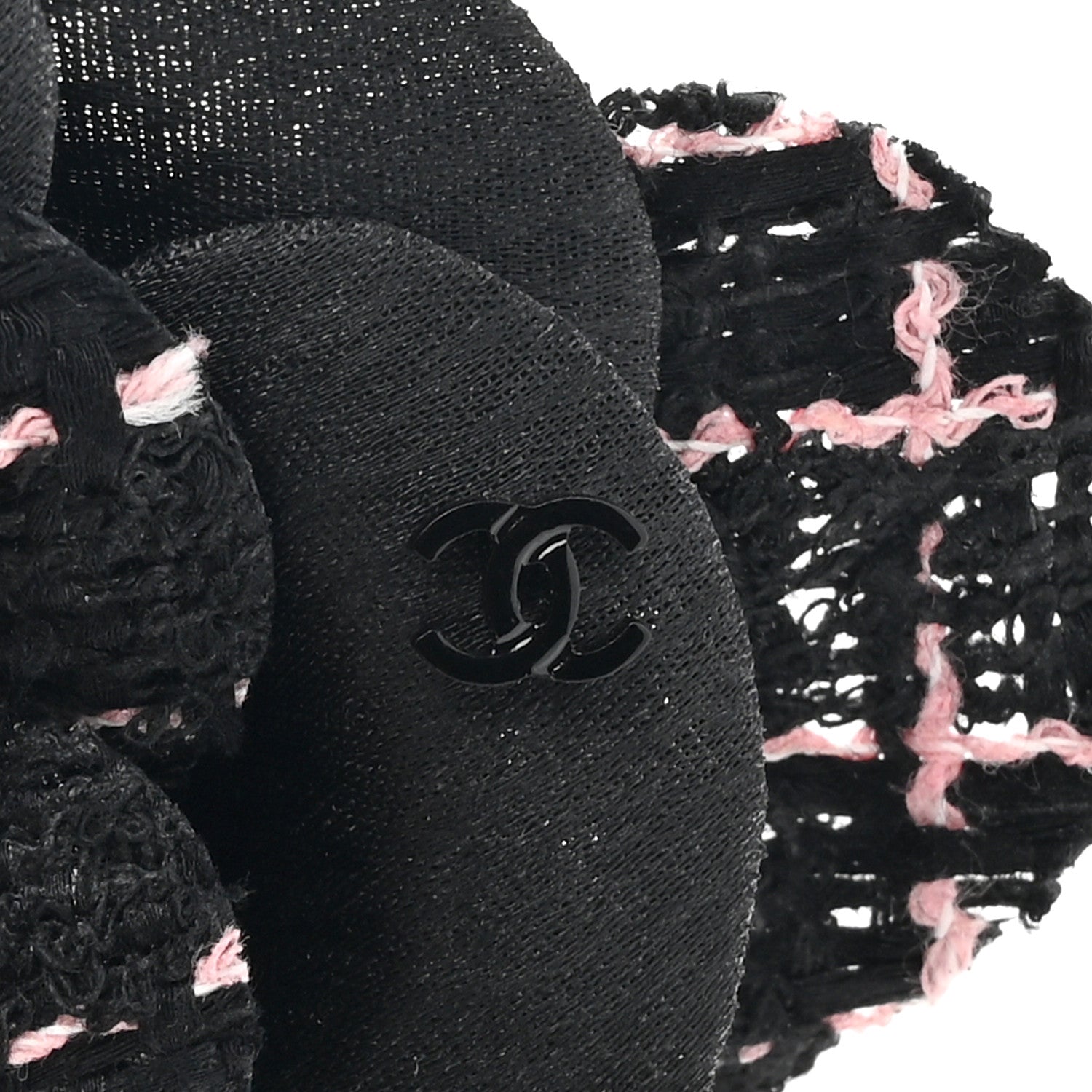 Chanel Tweed Camellia Pin Brooch Black Pink 3 of 3